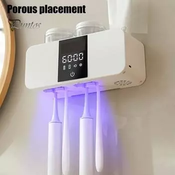 Перезаряжаемый держатель для зубных щеток с УФ-светом, цифровым дисплеем, большой емкостью, простой установкой, настенный органайзер для зубных щеток темно-серого