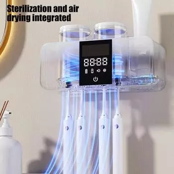 Перезаряжаемый держатель для зубных щеток с УФ-светом, цифровым дисплеем, большой емкостью, простой установкой, настенный органайзер для зубных щеток темно-серого