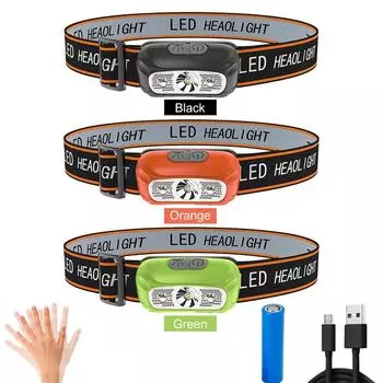 Перезаряжаемый головной фонарь с датчиком, фонарь для шлема, фонарик для кемпинга, фонарик для рыбалки, работающий на открытом воздухе, через USB оранжевый
