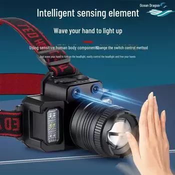 Перезаряжаемый индукционный налобный фонарь: Яркий свет, самооборона, зум, для ночной рыбалки и охоты T288, does not sense, with charging cable