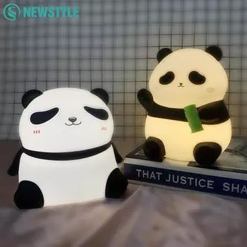 Перезаряжаемый милый ночник в виде панды для детской комнаты с таймером, силиконовый сенсорный ночник, регулируемая яркость, лампа для сна для ребенка