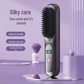 Перезаряжаемый мини беспроводной выпрямитель для волос и щипцы для завивки с цифровым дисплеем — портативный и двойного назначения для путешествий чёрный/золотой