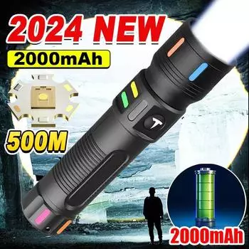 Перезаряжаемый мощный светодиодный фонарик дальнего действия, аварийный светодиодный фонарь 2000 мАч, портативный прохладный флуоресцентный фонарь для кемпинга чёрный