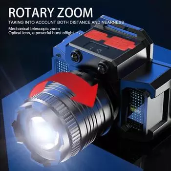 Перезаряжаемый налобный фонарь с датчиком COB Chip LED Zoom Fishing Torch Outdoor Super Bright Waterproof Camping Hunting Warning Head Lamp