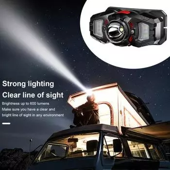 Перезаряжаемый налобный фонарь Супер яркий светодиодный налобный фонарь с белым красным светом и датчиком движения налобный фонарь для наружного кемпинга Рыбалка Бег чёрный