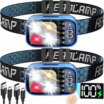 Перезаряжаемый налобный фонарь Яркий светодиодный водонепроницаемый датчик движения Налобный фонарь Аварийный налобный фонарь Кемпинговый рыболовный налобный фонарь