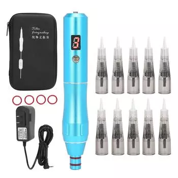 Перезаряжаемый полуперманентный картридж для микроблейдинга игла MTS Tattoo Pen (синий ) US Plug синий