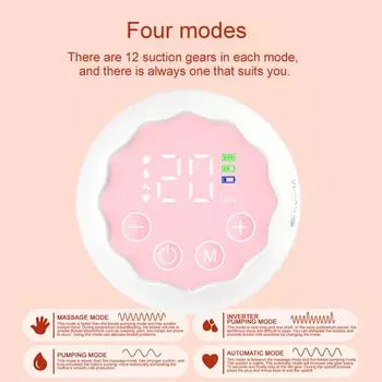 Перезаряжаемый портативный беспроводной молокоотсос с защитой от обратного потока Интеллектуальный электрический молокоотсос Hands-free Молокоотсос для кормления грудью розовый
