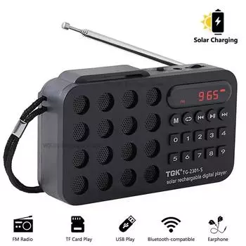 Перезаряжаемый портативный FM-радио мини-динамик на солнечных батареях Bluetooth, беспроводной, с поддержкой USB-TF-карт, MP3-плеером с FM-радиоприемником зелёный