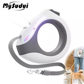 Перезаряжаемый поводок для собак, быстросъемный выдвижной поводок для домашних животных, без тяги, с противоскользящей ручкой, светодиодный светильник для дрессировки собак, аксессуары белый