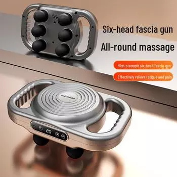 Перезаряжаемый профессиональный массажер для фасций - 6 головок для фитнес-массажа мышц 6-head fascia gun чёрный