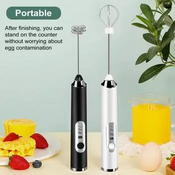 Перезаряжаемый ручной миксер для вспенивания молока с 3 скоростями, ручка для зарядки через USB, подставка, электрический венчик для взбивания яиц с латте, капучино, горячего шоколада