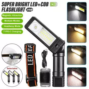 Перезаряжаемый светодиодный фонарь для кемпинга, рабочий фонарь с налобным ремешком и крючком, водонепроницаемый налобный фонарь, 6 режимов освещения, подходит для работы в ночное время