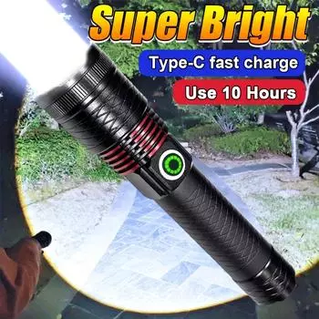 Перезаряжаемый светодиодный фонарик с 4 режимами яркости. Литиевый аккумулятор Type-C с быстрой зарядкой. Портативный телескопический фокус, подходящий для кемпинга на открытом воздухе. 1pc