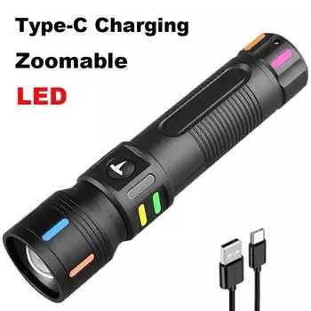 Перезаряжаемый светодиодный фонарик высокой мощности с большим радиусом действия, портативная лампа, водонепроницаемый фонарь 2000 мАч, супер яркий фонарь, люминесцентный свет, рабочее освещение чёрный