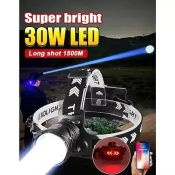 Перезаряжаемый светодиодный налобный фонарь, белый лазер, мощная фара, 3000 м, ручные лампы для дальних съемок, мощный налобный фонарик, фонарь для рыбалки Without batteries чёрный