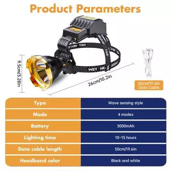 Перезаряжаемый светодиодный налобный фонарь, фонарик для охоты, прожектор, более яркий и дальний луч, широкая лампа, идеально подходит для похода в пещеры белый