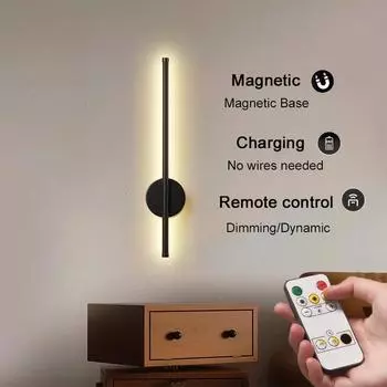 Перезаряжаемый светодиодный настенный светильник с магнитным притяжением, беспроводной бра с дистанционным управлением, затемняющее зеркало для спальни, лампа для внутреннего освещения отеля Stepless diming-RC