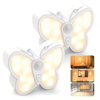 Перезаряжаемый светодиодный ночник-бабочка с интеллектуальным датчиком движения, двойной цветовой температурой и регулируемой яркостью, магнитная лампа с зарядкой через USB для дома 1pc