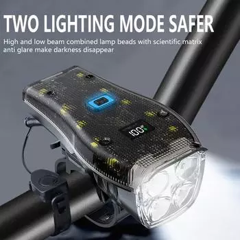 Перезаряжаемый светодиодный передний велосипедный фонарь, прожектор для горного велосипеда с вращающимся основанием, 120 дБ, электронный велосипедный гудок, громкий предупреждающий звук