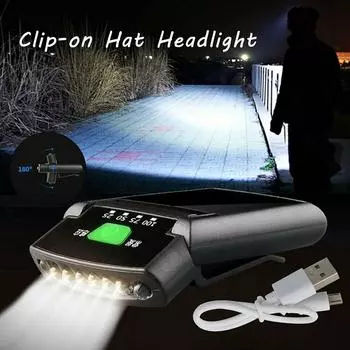 Перезаряжаемый USB светодиодный налобный фонарь с зажимом на кепке, головной фонарь, лампа для рыболовного лагеря