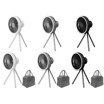 Перезаряжаемый USB-вентилятор для кемпинга с подсветкой Power Bank, регулируемый для походов и кемпинга темно серый