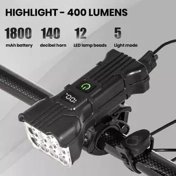 Перезаряжаемый велосипедный фонарь с звуковым сигналом. Супер яркий, высокий люмен. 5 регулируемых режимов. Передний задний велосипедный фонарь. Аксессуар для аварийной лампы. A