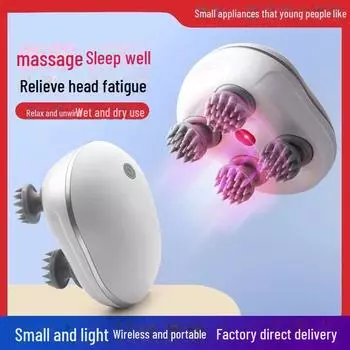 «Перезаряжаемый водонепроницаемый многофункциональный интеллектуальный массажер для головы с вибрацией и разминающей терапией» белый