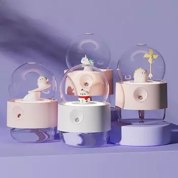 Перезаряжаемый вращающийся музыкальный увлажнитель воздуха, милый ночник, домашний диффузор, теплый 300 мл, беспроводной увлажнитель воздуха