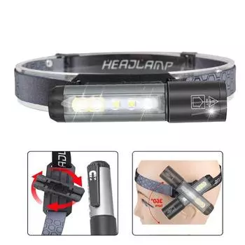 Перезаряжаемый вращающийся налобный фонарь, светодиодный фонарь, налобный фонарь, рабочий свет, водостойкая фара, фонарик для рыбалки, бега, кемпинга чёрный