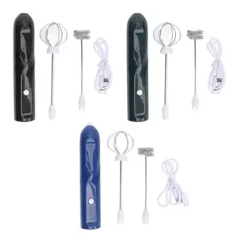 Перезаряжаемый вспениватель молока, ручной вспениватель молока с 2 насадками для взбивания, электрический венчик для напитков M Black