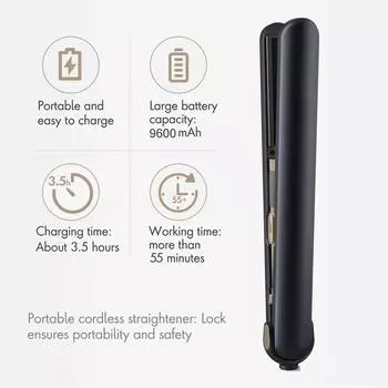 Перезаряжаемый выпрямитель для волос Type-C, беспроводной дизайн для портативного использования, идеально подходит для путешествий, общежития и студенческой жизни
