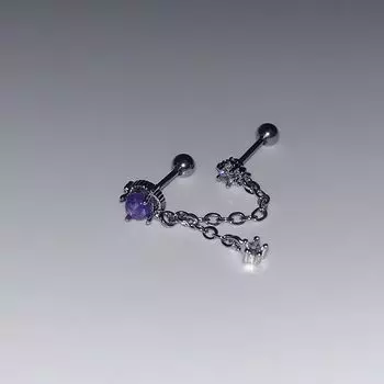 Perfect Titanium Steel Flats Spider Skull Chain Double Ear Piercings Purple Planet Tassel Binaural Bone Nail Single