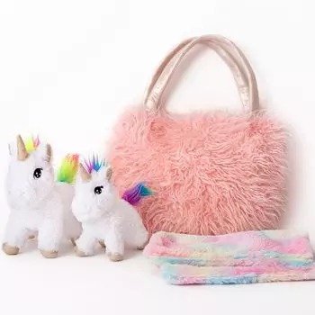 Perfectto Design Игрушки-единороги для девочек в возрасте 4 предмета Набор для мамы и малыша Мягкая кукла Одеяло-единорог Подарки для детей на день рождения и Рождество 3-10 лет;