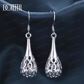 Перфорированные серьги в виде капель воды/капли дождя из стерлингового серебра 925 пробы, модные свадебные украшения 2.90*1.30cm