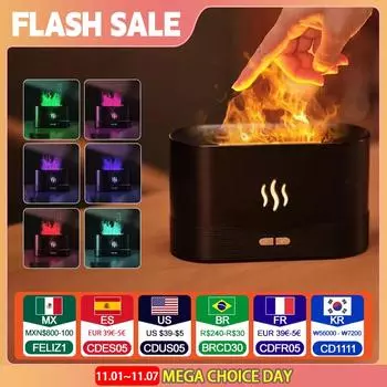 Perfume Humidifier Ultrasonic Air Humidifier With LED Lighting Simulation Colorful Flame Fragrance Machine чёрный