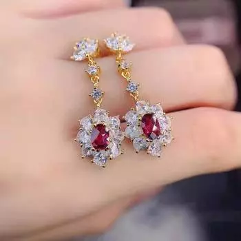 Perhiasan Emas 18K с Anting-Anting Batu Permata Merah Garnet Alami untuk Wanita Hadiah Ulang Tahun Tetesan Telinga Wanita Mewah Merah