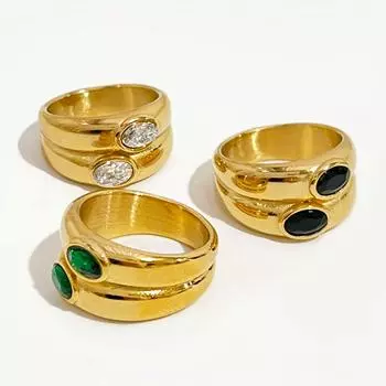 Peri sbox Массивное прозрачное зеленое толстое кольцо с двойным куполом из циркона для женщин из нержавеющей стали золотого цвета массивное 2-слойное широкое кольцо водонепроницаемое 6