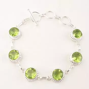 Перидот Драгоценный камень 925 Стерлинговое серебро Элегантные украшения Женский подарок Браслет 9 RB-9-6