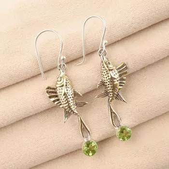 Перидот Драгоценный камень 925 Стерлинговое серебро Ювелирные изделия Серьги с камнем августа 2,17 EE-148-8