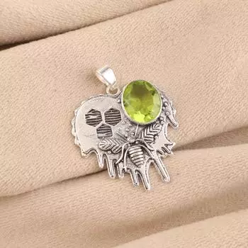 Перидот Драгоценный камень 925 Стерлинговое серебро Ручной работы Камень августа Кулон 1.49 CP-28-4