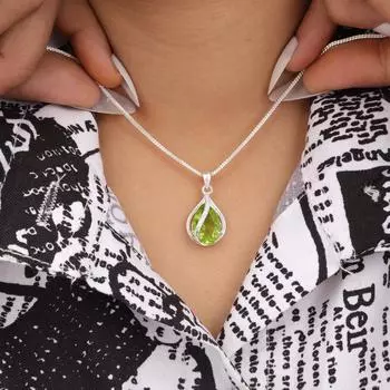 Перидот Драгоценный Камень Ювелирные Изделия из Стерлингового Серебра 925 пробы Циркон Подвеска для Юбилейного Подарка CZP-7-9