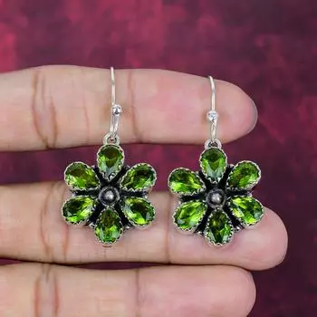 Peridot Earrings, Gemstone Handmade 925 Sterling Silver Earring Jewelry, For Thanksgiving 1.77 Inches