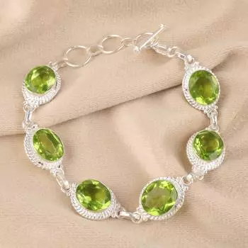 Peridot Gemstone 925 Stamped Silver Jewelry Handmade Bracelet 8.5 Gift For Wife RB-2-7