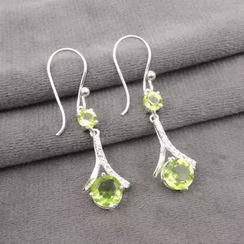 Peridot Gemstone 925 Stamped Silver Jewelry Zircon Dangle Earrings 1.84 For Her CZE-9-3