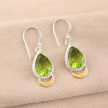 Peridot Gemstone 925 Sterling Silver Drop/Dangle Earrings 1.5 Handmade Jewelry EE-162-3