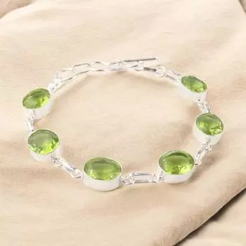 Peridot Gemstone 925 Sterling Silver Handmade Bracelet 9 Jewelry Birthday Gift RB-5-14