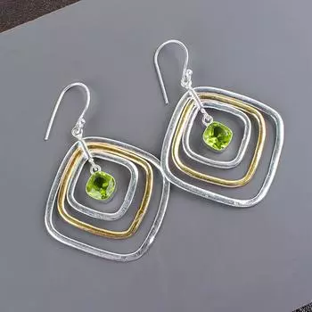 Peridot Gemstone 925 Sterling Silver Handmade Jewelry Drop/Dangle Earrings 2.44 EE-70-9
