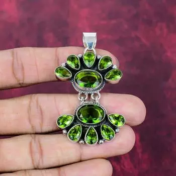 Peridot Gemstone 925 Sterling Silver Handmade Women Designer Pendant Jewelry, Antique Pendant Jewelry 2.44 Inches
