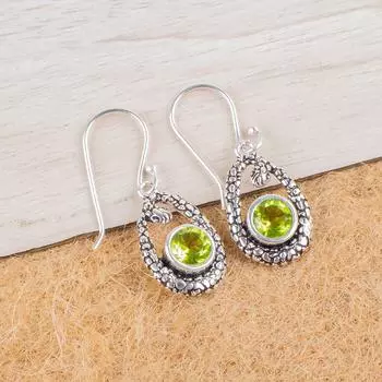 Peridot Gemstone 925 Sterling Silver Jewelry Drop/Dangle Statement Earrings1.38 CE-3-4